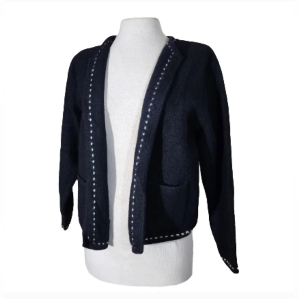 Karen Scott 100% Wool Cardigan Black Size L - Picture 17 of 17